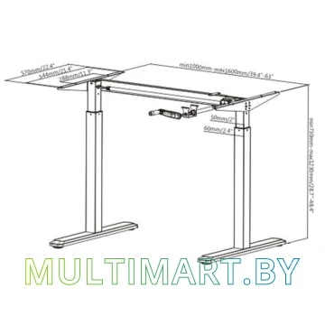 Стол для работы стоя ErgoSmart Manual Desk 1380x800x18 мм (дуб мореный/черный) картинка 6